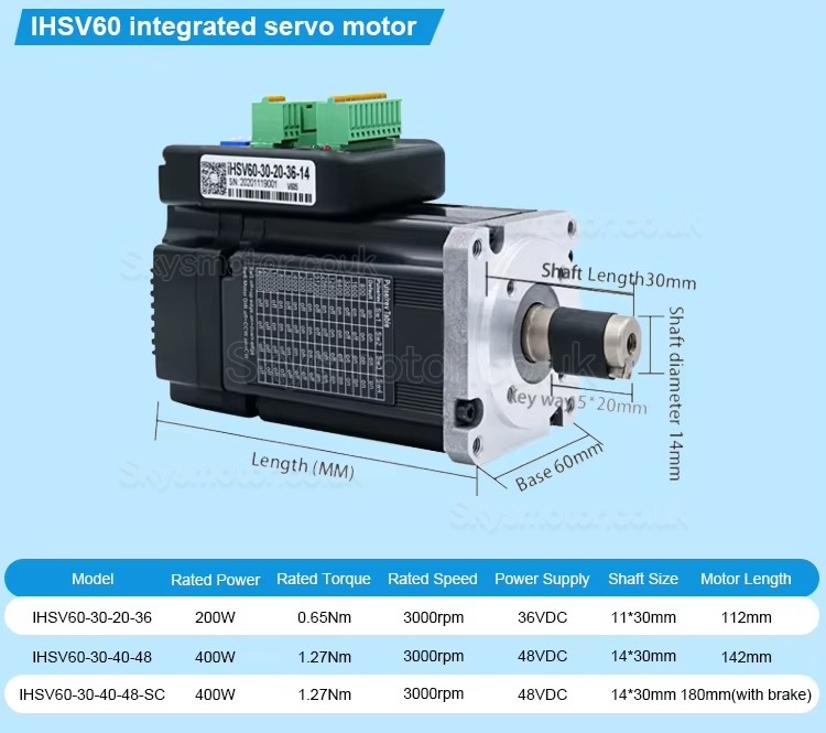 Nema 23 Integrated AC Servo Motor JMC iHSV60-30-40-48-SC 400W 48V 1.27N.m 3 Phase 3000RPM with Brake